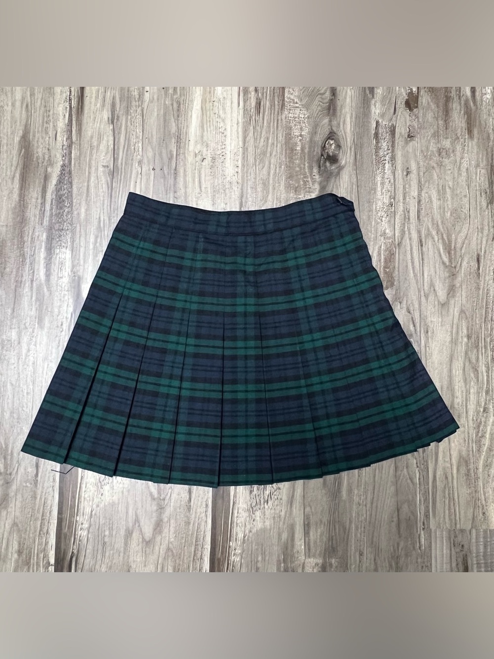 Los Angeles Apparel Navy and Forest Green Plaid Pleated Mini Skirt
